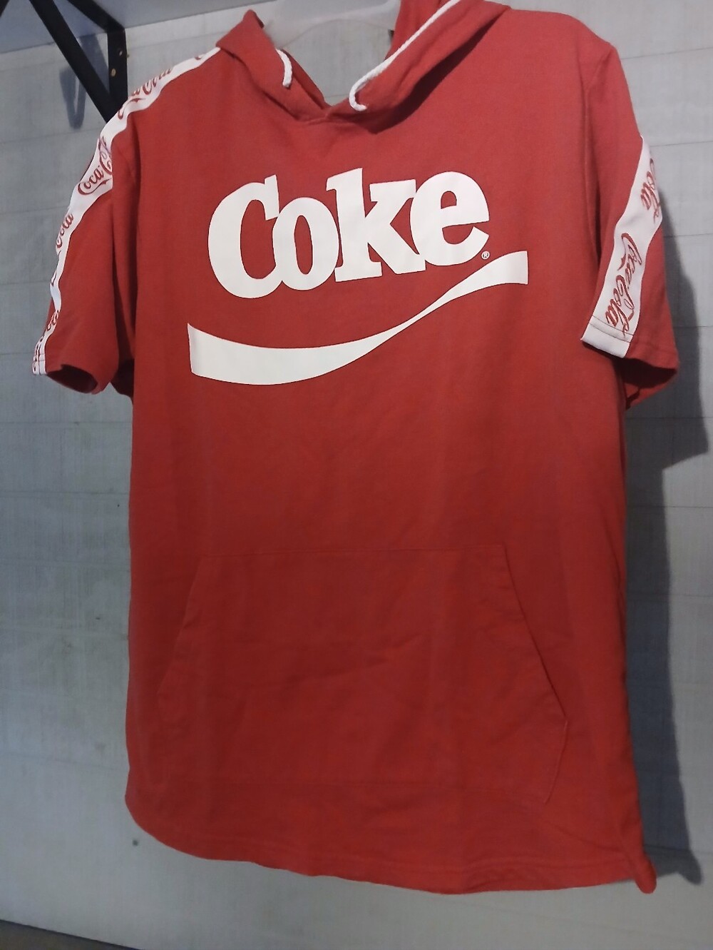 Coca Cola XL Red Short Sleeve Hooded Sweatshirt with White Logo  FF#409